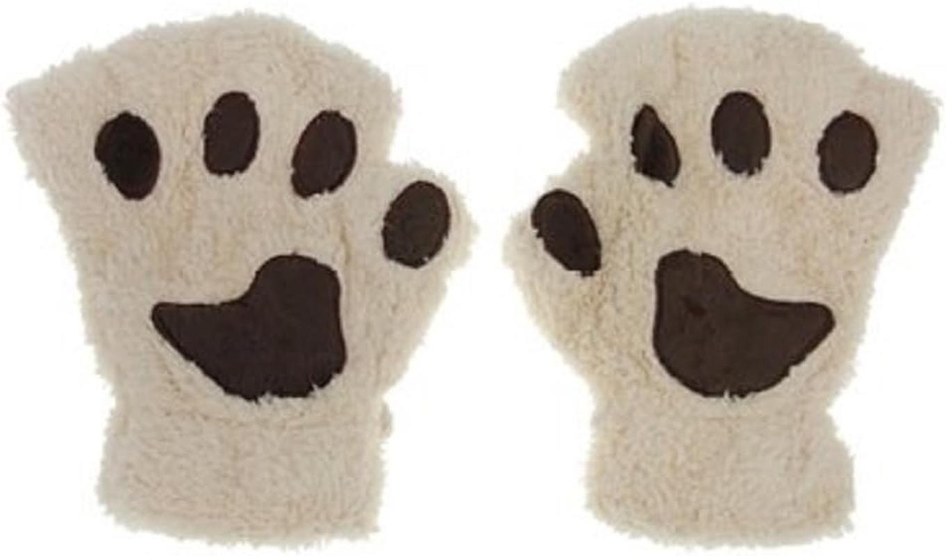 Himine Cat Claw Bear Paw Fingerless Winter Plush Gloves 1*Pair