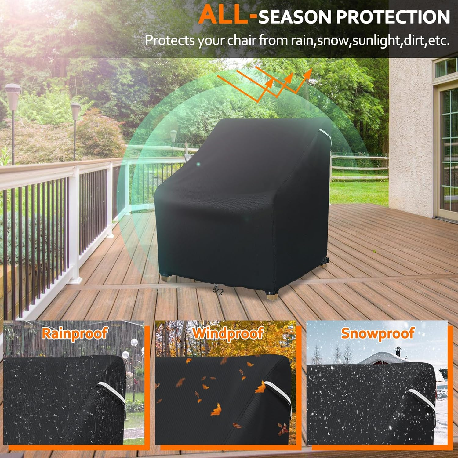 STARTWO Patio Chair Covers Outdoor Furniture Covers Waterproof Fit for 32"Lx 37" W X 36"H, Lounge Deep Seat Cover, Heavy Duty Chair Covers for Lawn Furnitures, Black image number 5