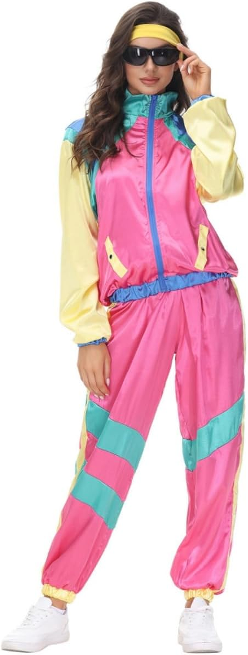 Costume Bay Adults Couple Mens Womens 80S Height of Fashion Shell Tracksuit 1980S Party Retro Disco Neon Costume Halloween Book Week Party Fancy Dress