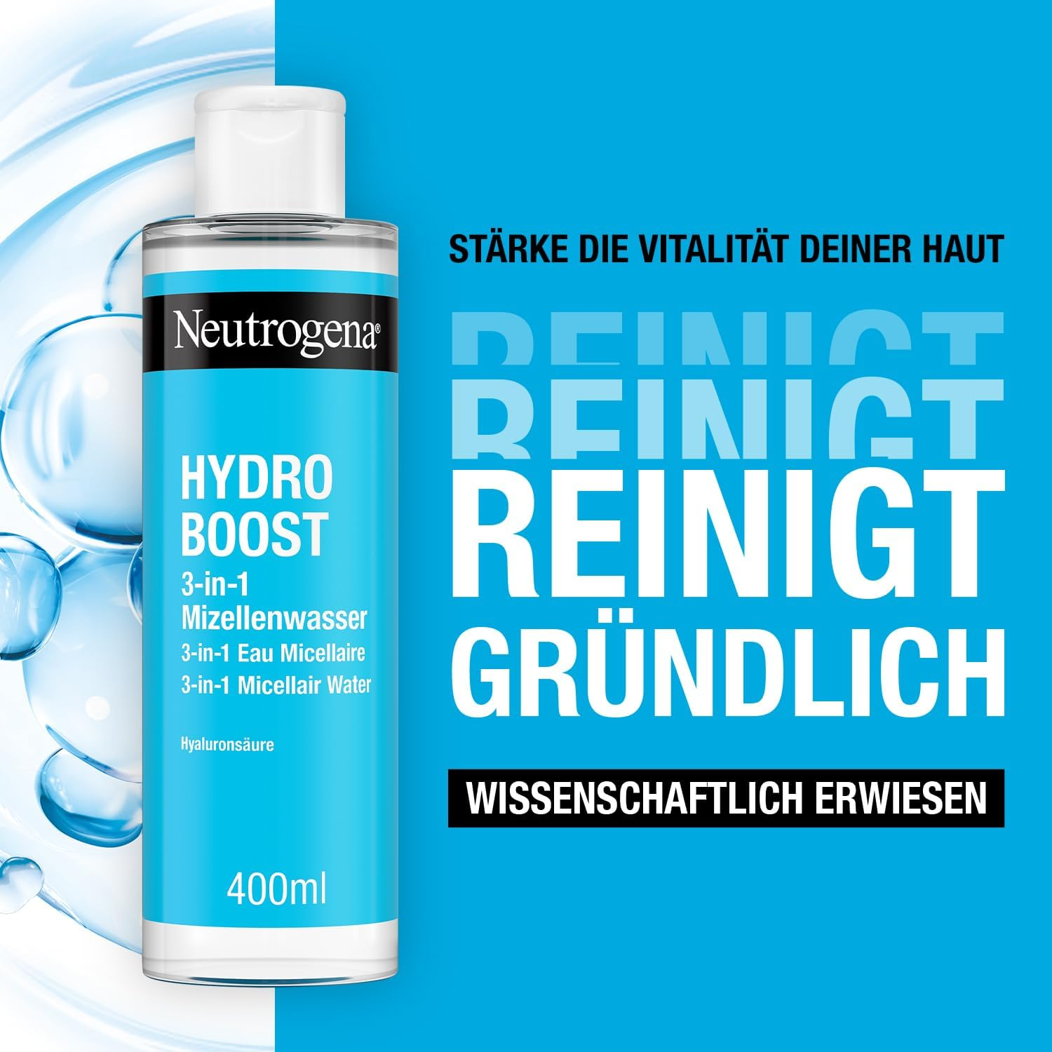 Neutrogena Hydro Boost Micellar Water, Effective Face Cleansing with Hyaluronic Acid, Gentle Makeup Remover, Moisturising Micellar Cleansing Water for All Skin Types, 400 Ml image number 1