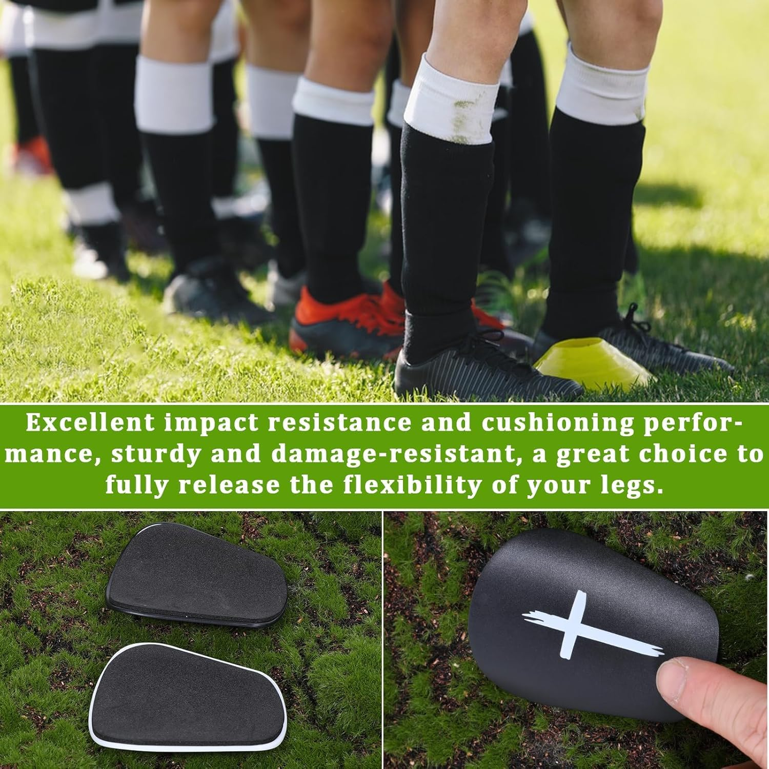 4Pcs Black and White Cross Protective Soccer Shin Pads ， Mini Football Shin Guards for Youth and Adults, Lightweight Comfortable Small Shin Pads, Durable Black and White Soccer Protective image number 4