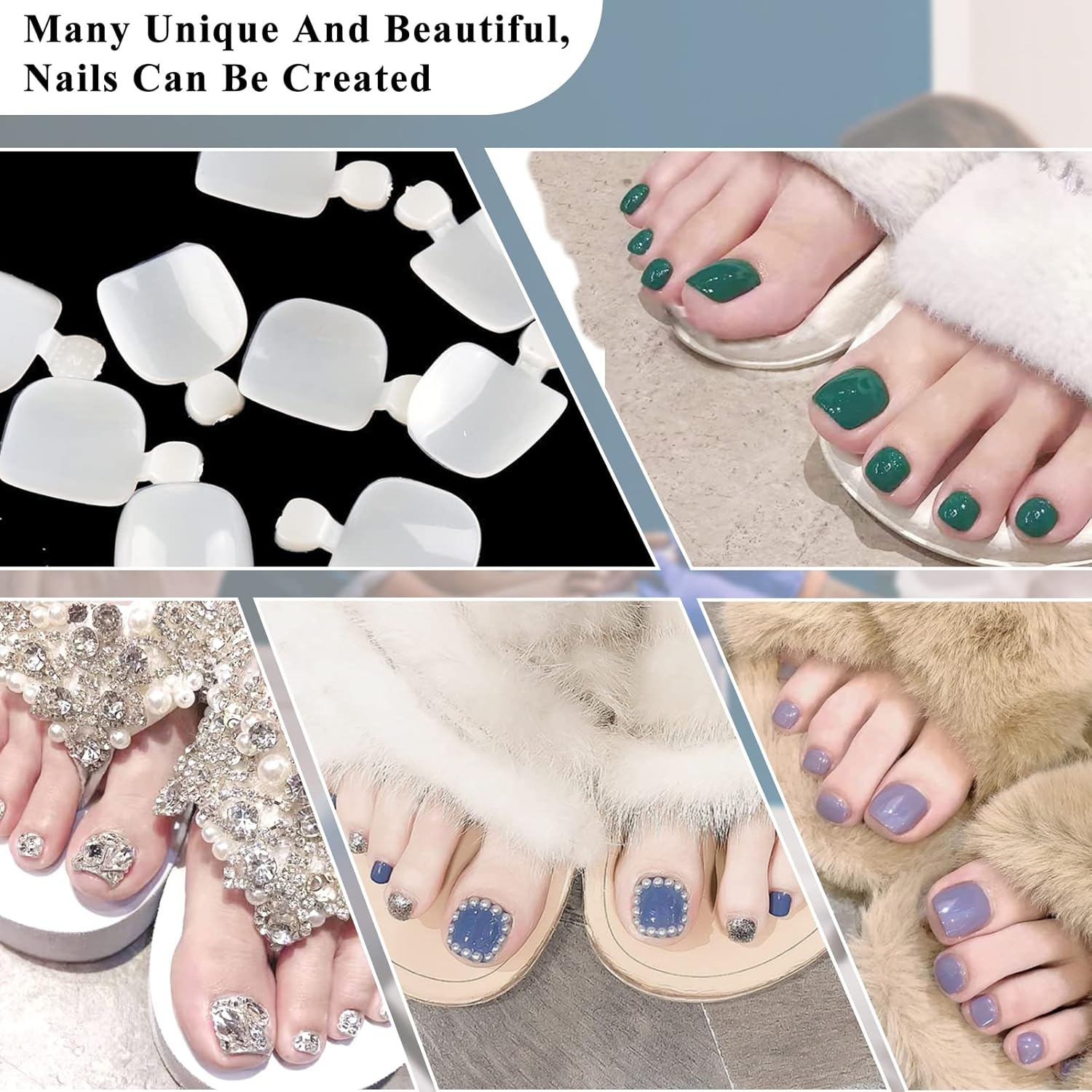 100 Pcs Fake Toenails - 10 Different Sizes Natural Toe Nails False with Glue, Cuticle Pusher and Organizer for Nail DIY and Nail Salon image number 5