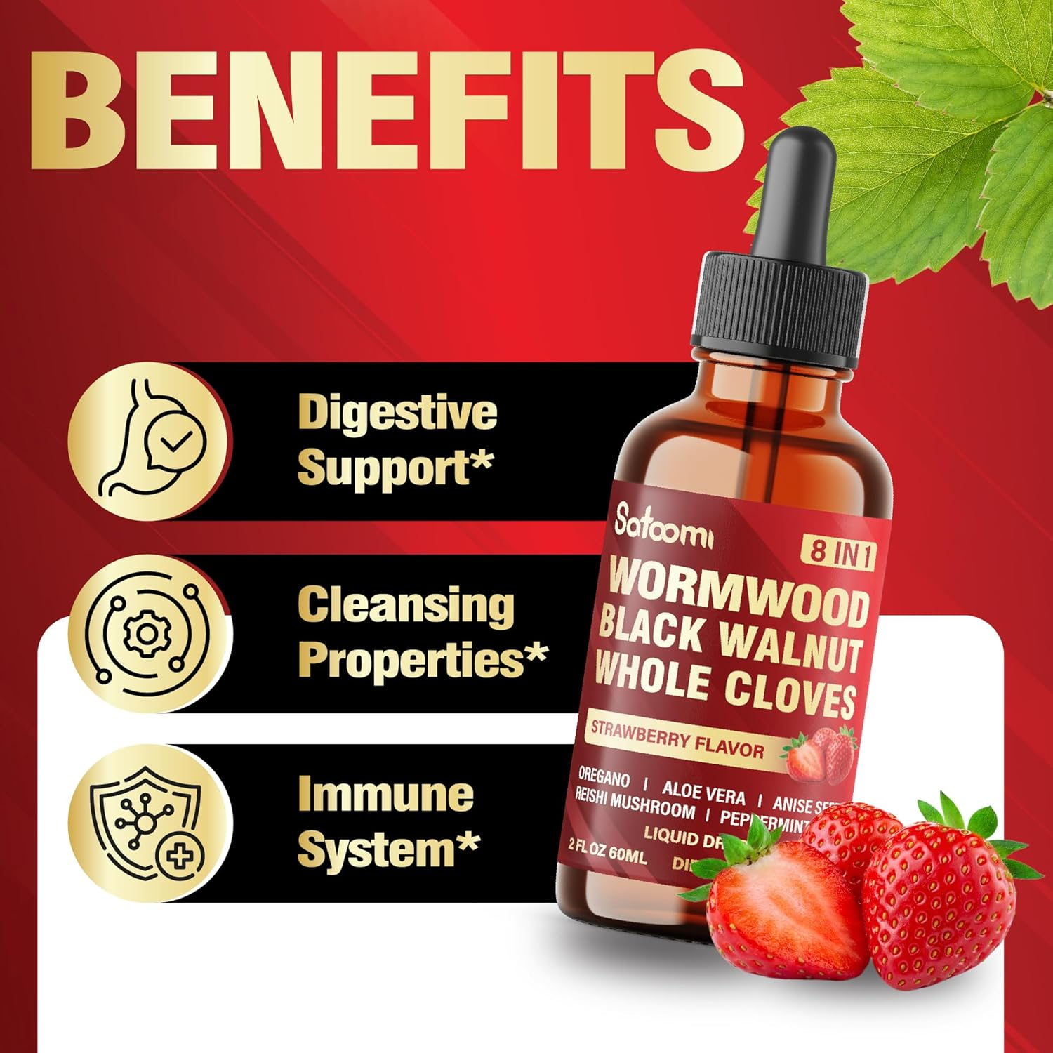 SATOOMI 8In1 Wormwood Liquid Drops with Black Walnut, Whole Cloves and 5 More - 60Ml for 60 Days Supply image number 3