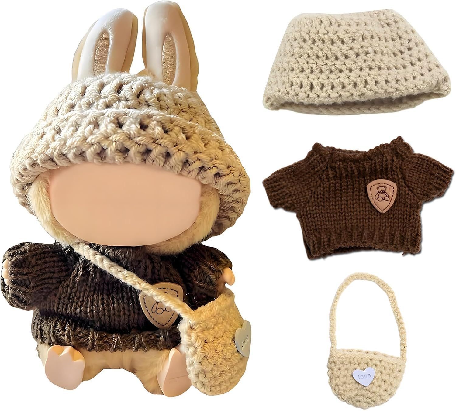 Doll Clothes Compatible With17/15Cm Doll,Handcrafted Crochet Miniature Accessories Set, Handcrafted Crochet Outfit Set and DIY Craft Projects Doll Outfit Doll Accessories Gifts for Girls Boys image number 6