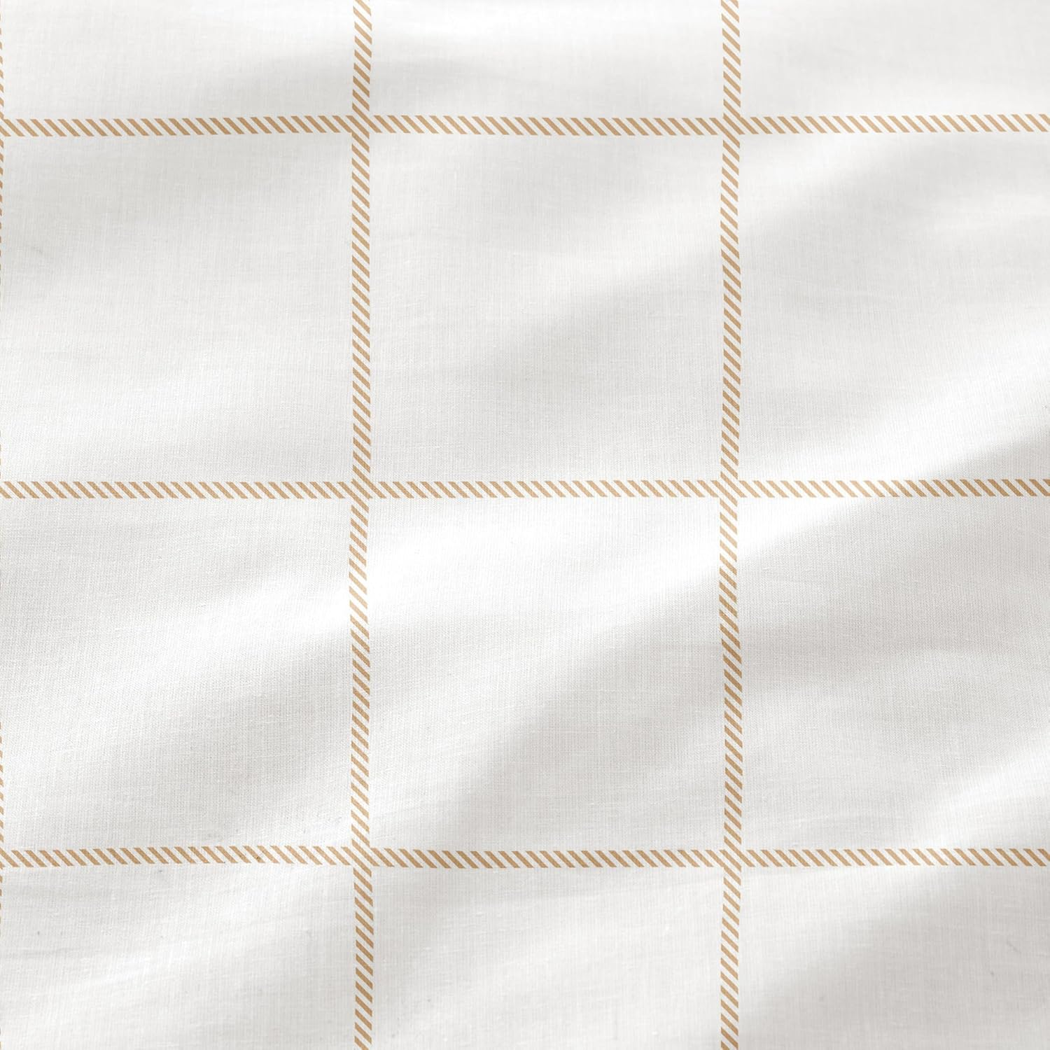 GAMUSI Beige Check Bedding Set 180 CM 100% Cotton + 2 Pillowcases 50 X 95 CM