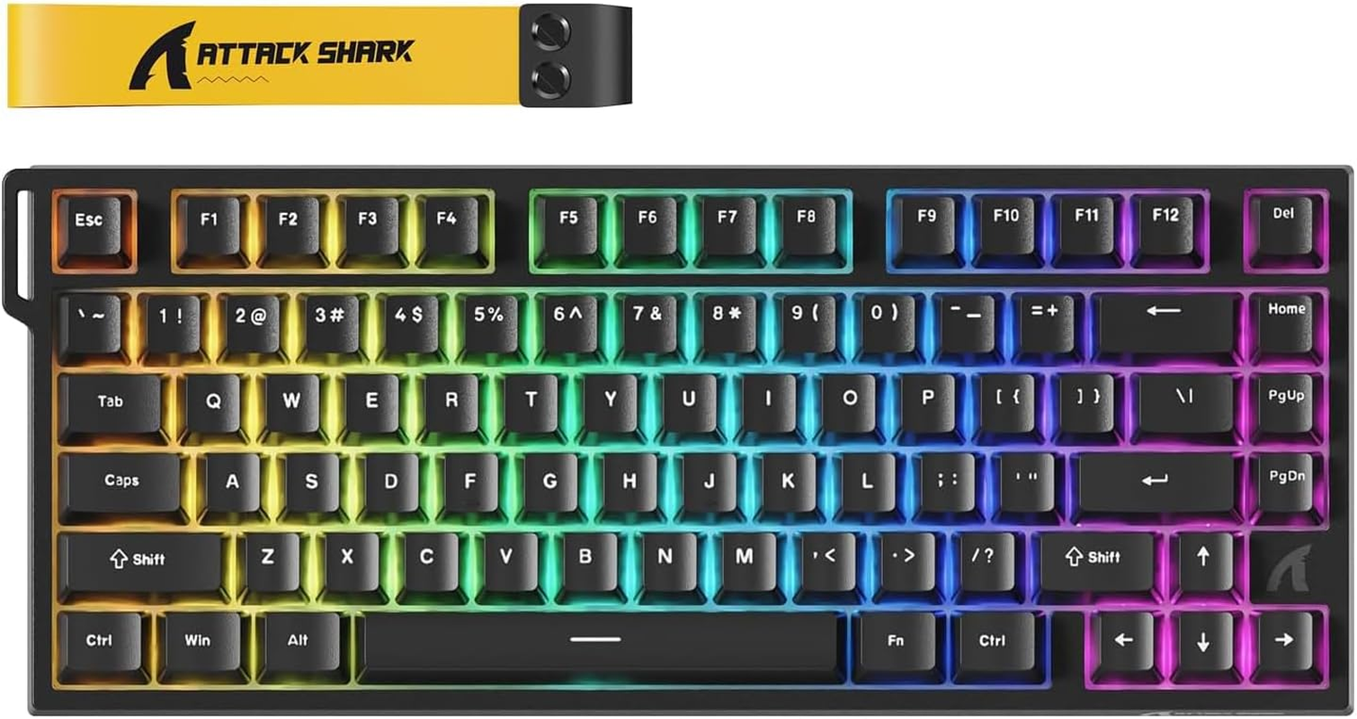 ATTACK SHARK R82HE Rapid Trigger Wired Mechanical Gaming Keyboard TKL NKRO with 8K Polling,0.005Mm RT Accuracy,256K Scan Rate,5 Layer Sound Damped,Hall Effect Magnetic Switch for PC Mac(White Contour)