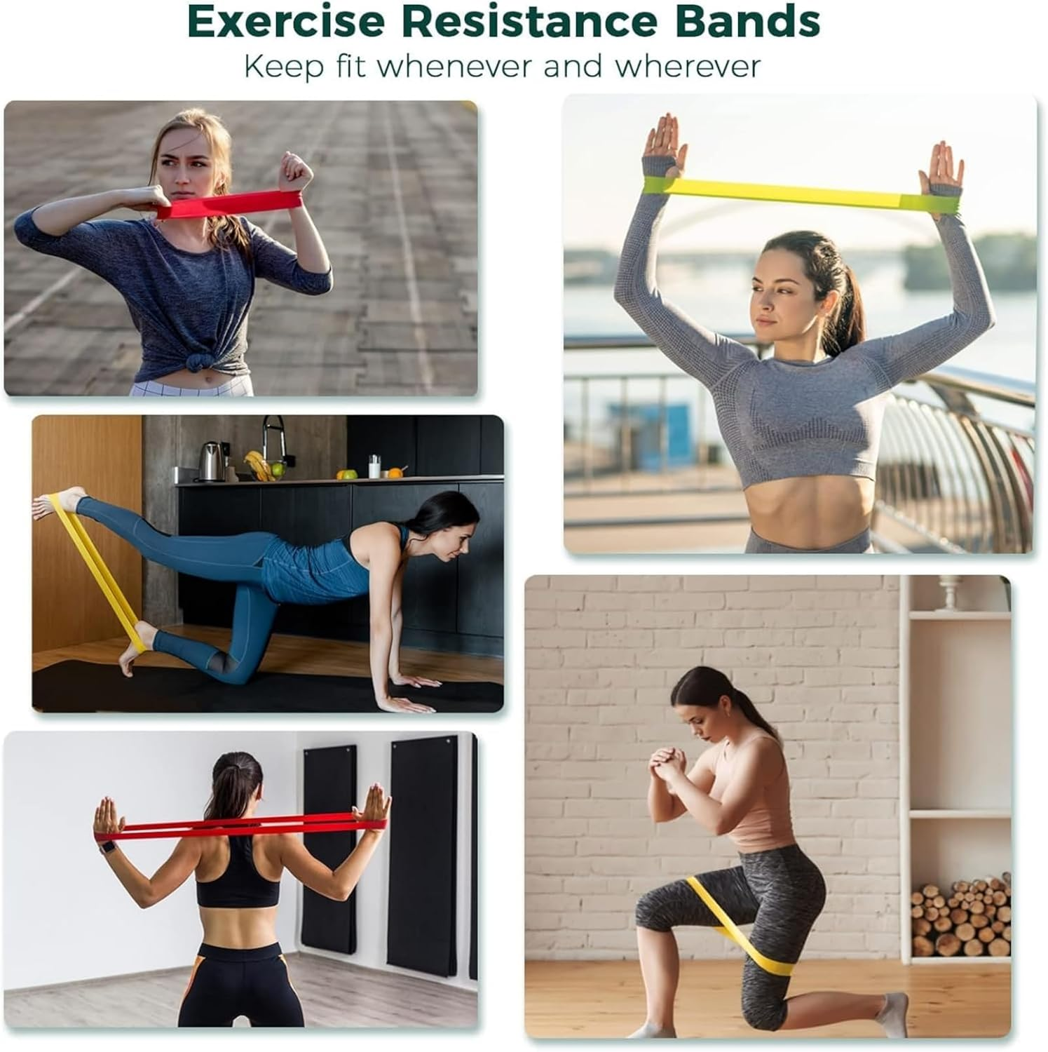 5 Pack Exercise Bands, Resistance Bands for Working Out Women with Varying Levels of Resistance, Stretch Bands Perfect for Fitness Chest Expanding Arm Leg Yoga Pilates Physio Therapy image number 1