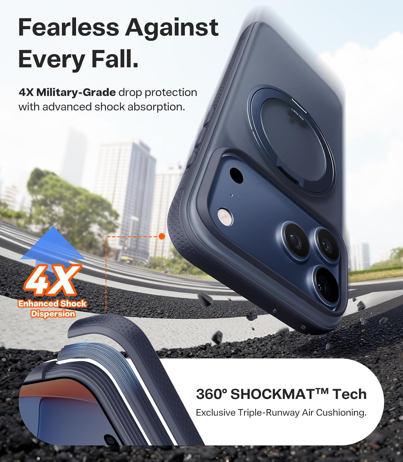 TORRAS 360 Rotatable Stand for Iphone 17 Pro Max Case, Compatible with Magnetic, Mil-Grade Protection, Slim Ergonomic Grip, Camera Control, Ostand O3 Fitness 6.9'', Deep Blue image number 6