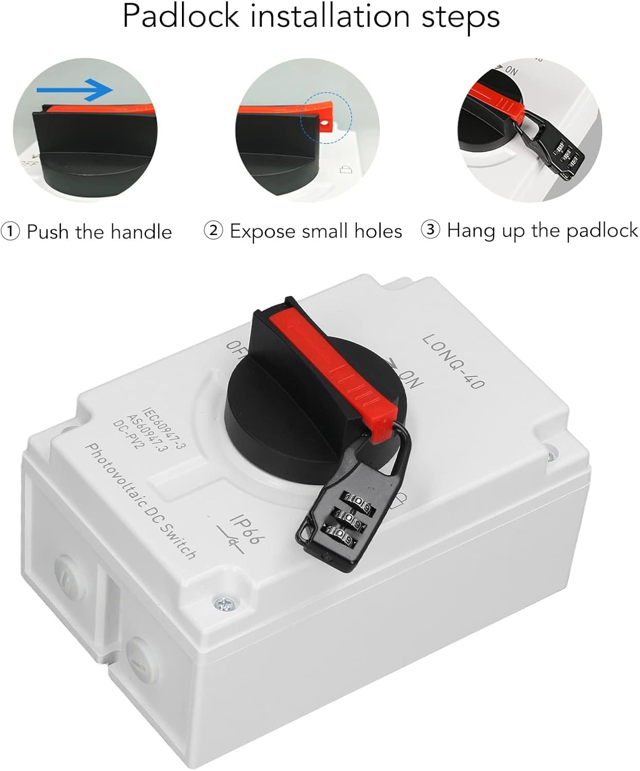 Pyhodi Solar Disconnect Switch, 4P 32 Amp DC1200V Isolator Switch with IP66 Waterproofing Enclosure for Rooftop Systems Rvs and Boats, Solar Wind Power Parts Accessories image number 1