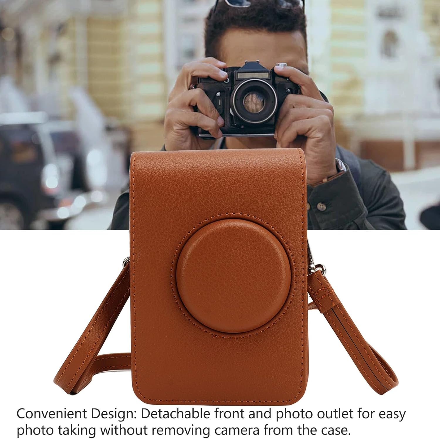 For Mini EVO Case, Retro PU Leather Camera Bag Case Cover Camera Carrying Bag with Adjustable Strap, Protective Camera Case for Mini EVO (Brown)