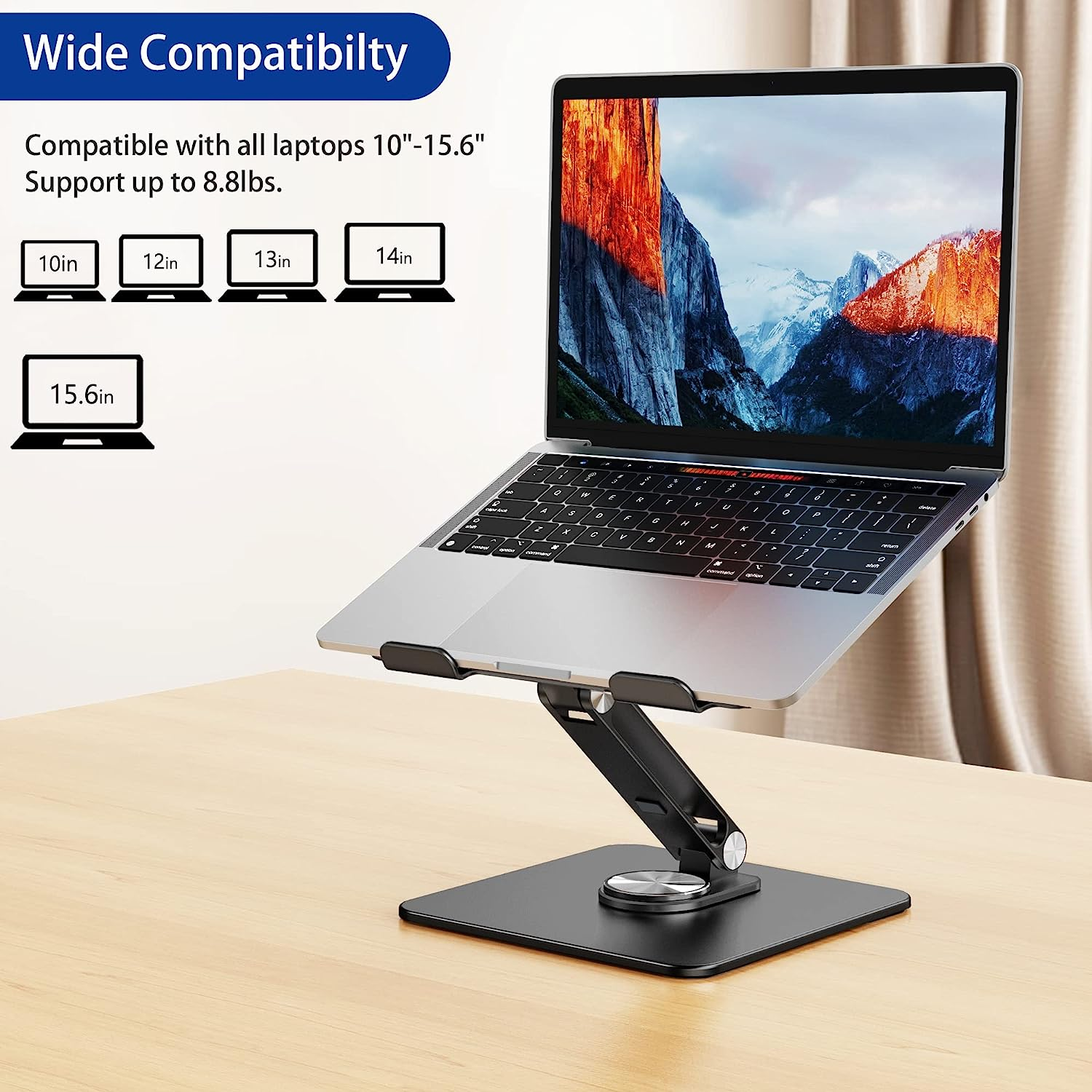 BESIGN LSX7 Laptop Stand with 360&deg; Rotating Base, Ergonomic Adjustable Notebook Stand, Riser Holder Computer Stand Compatible with Air, Pro, Dell, HP, Lenovo More 10-15.6" Laptops (Black) image number 6