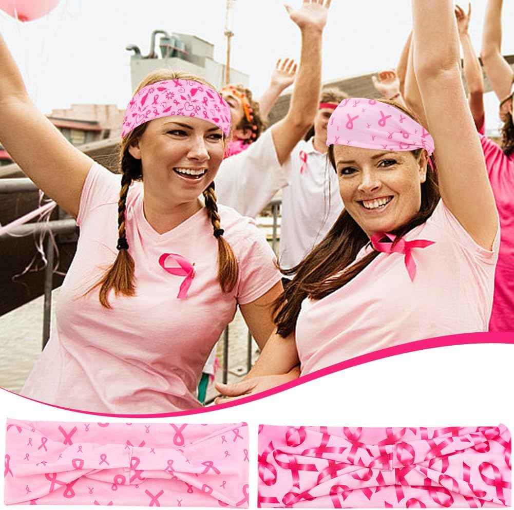 WEBEEDY 7 Styles Breast Cancer Awareness Headbands Pink Ribbon Headbands for Women Hair Bands with Wide Elastic Band to Support Breast Cancer Prevention during Yoga and Running image number 3