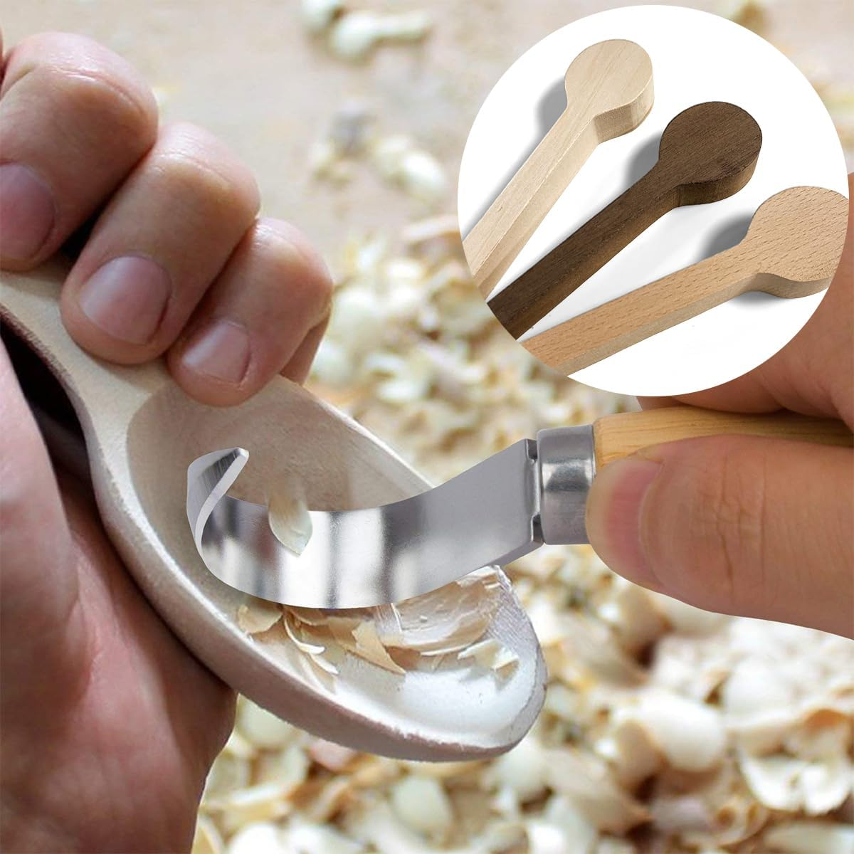 NILLOS Wood Carving Spoon Blank Set, 3 PCS Unfinished Wooden Spoon for Beginner Expert DIY Wood Craft (16X4 Cm/6.29X1.57 In) image number 5