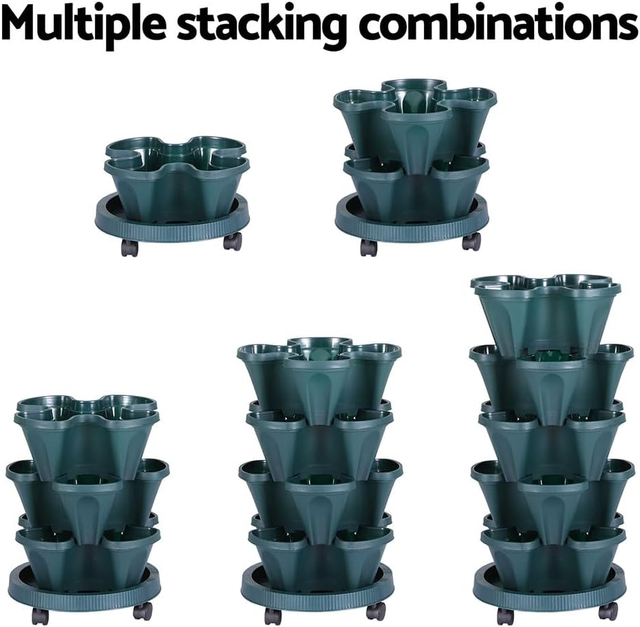 GREEN FINGERS Garden Bed 5 Tier Vertical Garden Strawberry Stackable Planters Dark Green image number 2