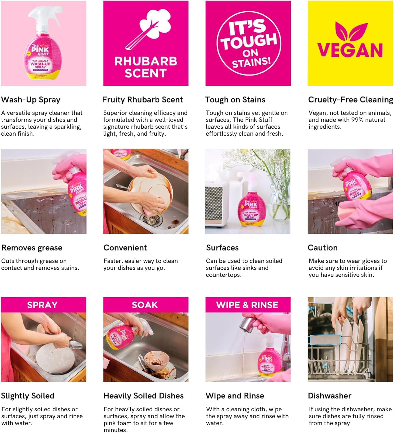 The Pink Stuff Miracle Wash up Spray - Vegan Friendly Dish Washing Spray for Sparkling Clean Dishes and Surfaces (Pack of 2) image number 2