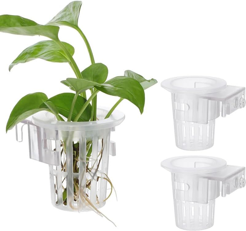 2Pcs Hanging Clear Fish Tank Plant Holder with Hole, Plastic Hanging Aquarium Plant Holders, Clear Aquarium Plant Holder with Rooting Hole image number 4
