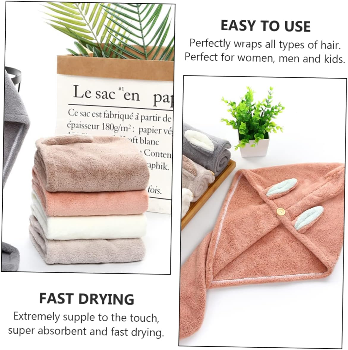 LIFKOME Quality Material Dry Hair Cap Bath Cap Boys and Girls Fast Drying Super Absorbent image number 4