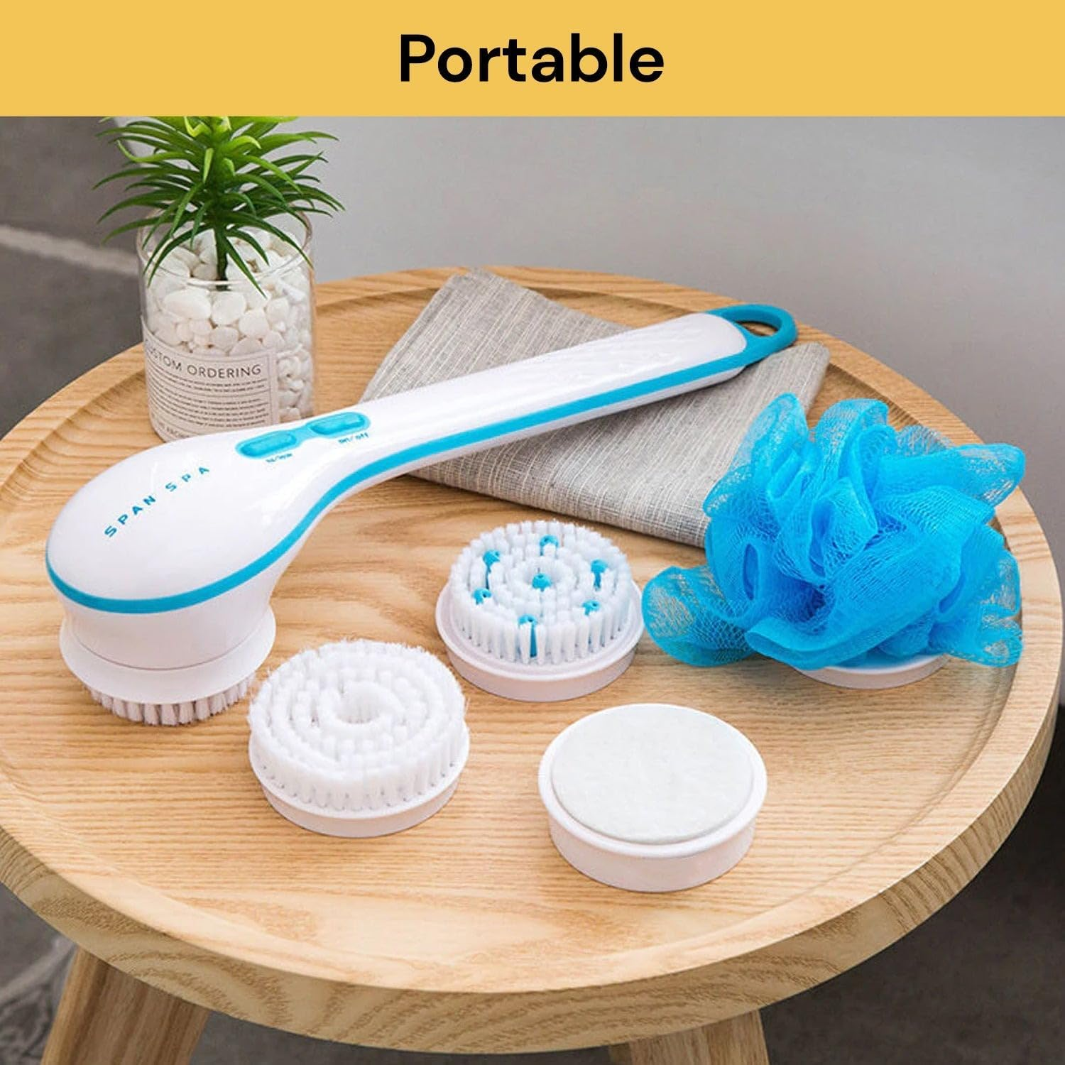 EZONEDEAL Waterproof Electric 5 in 1 Spin Spa Long Handle Spinning Electric Brush Shower Massager with 5 Spa Attachments Cleanse & Pamper Your Body Massager, Body Scrub Cleansing Shower Sponge Brush image number 1