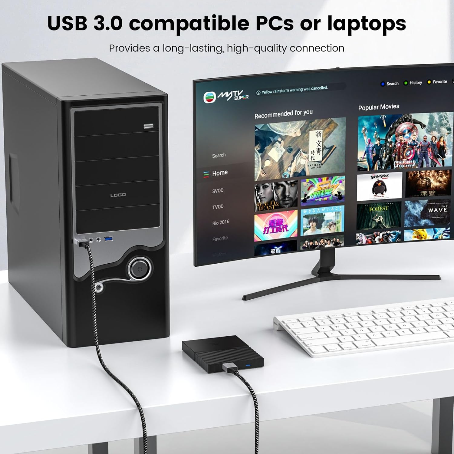 MOGOOD Hard Drive Cable 1M, Micro B to USB Male Data Cable, USB3.0 to Micro B Cable Compatible with Portable External Hard Drives,Wd Elements,Seagate Expansion,Samsung M3 1Tb/Galaxy S5/Note 3-Grey