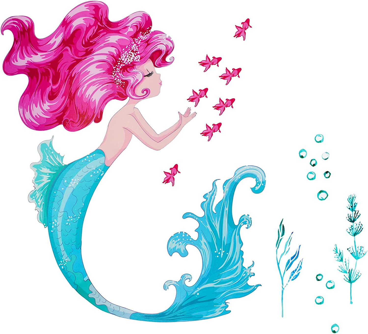 Maydahui Little Mermaid Wall Decal Mermaid Fish Seaweed Bubble Wall Sticker(22 * 24Inch) Peel & Stick Removable DIY Art Decor for Kids Bedroom Nursery Bathroom image number 5