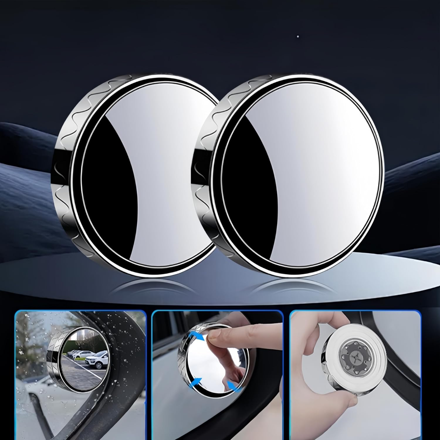 Aknebriax 2 Pairs (4-Pack) Car Blind Spot Mirror, round HD Suction Cup Blind Spot Mirrors,Enhanced Side Visibility, Secure Non-Adhesive Mounting for All Vehicles.(Silver) image number 3