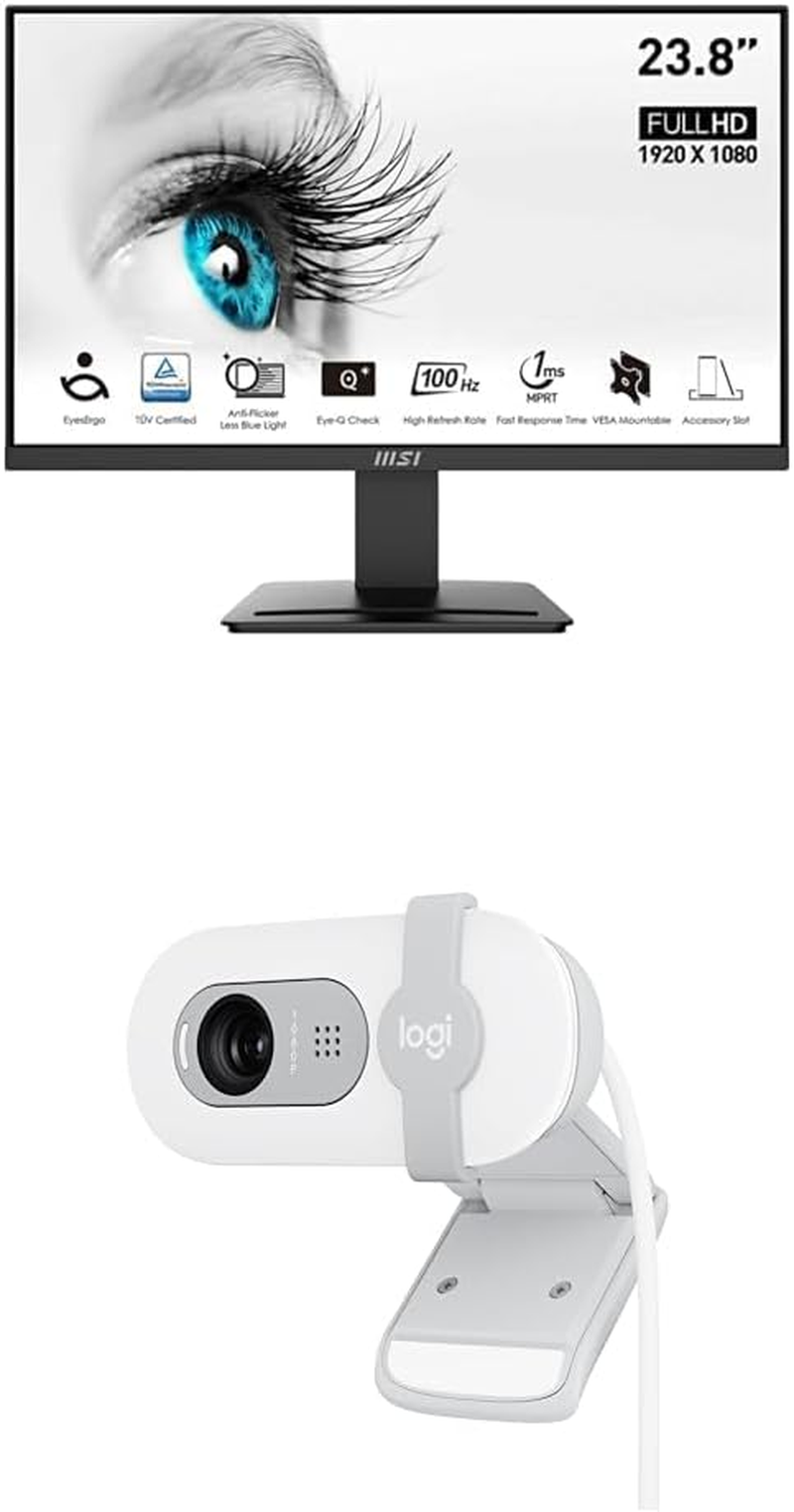 MSI PRO MP2412 23.8" Eye Care Ergonomic Business Computer Monitor & Logitech Brio 100 Full HD Webcam Bundle