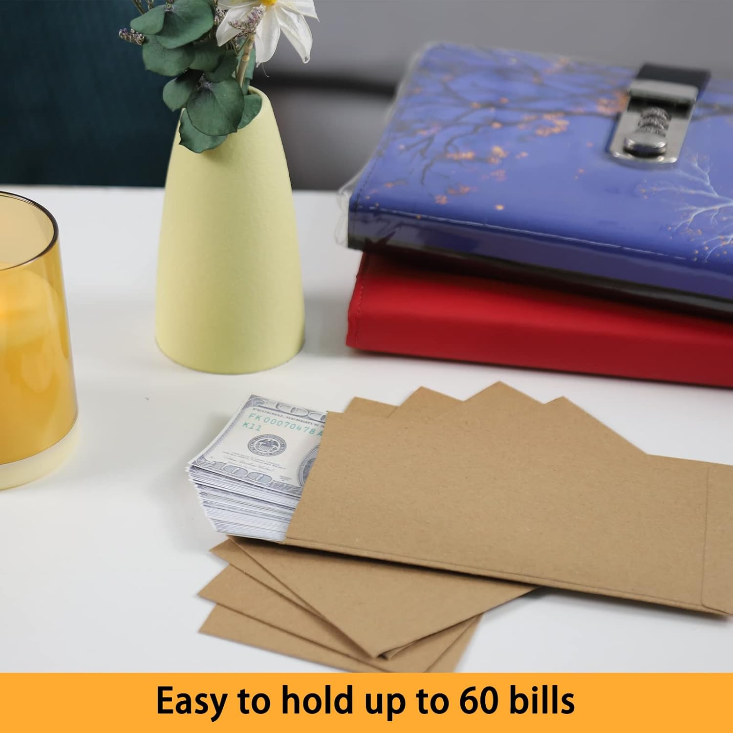 100 Pack Cash Envelopes Self Adhesive 6.7X3.5 Inch, Fit for Envelope Money Saving Challenge, Kraft Paper 120 GSM Thick Money Envelopes for Cash, Budgeting, Cash Tips, Check, Coin & Tickets