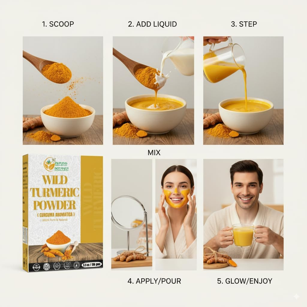 Herbs Botanica Wild Turmeric Powder Exfoliator| Amba Haldi Powder | Kasturi Manjal | Kasturi Turmeric150 Gms image number 6