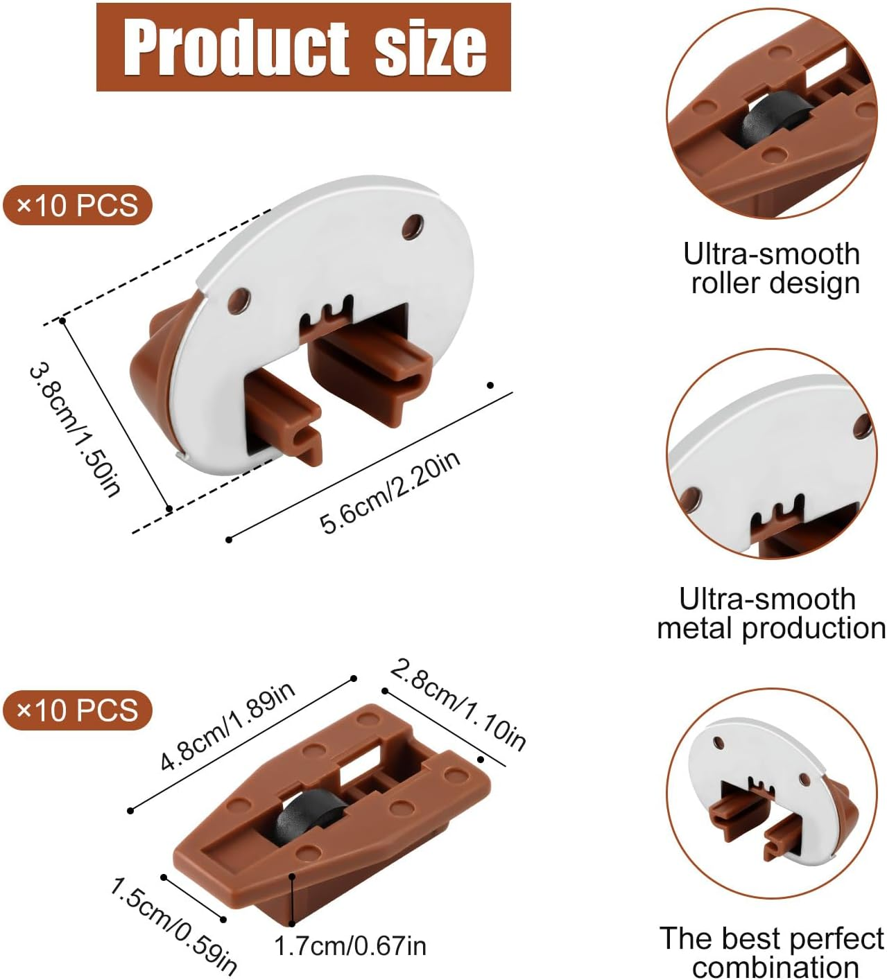 10 Sets Drawer Guide Kit, Track Slides Guides for Kenlin Rite-Trak II, Vaughan Bassett, Legacy, Dresser Drawer Replacement Parts Repair Kit, with Metal Backing and Roller