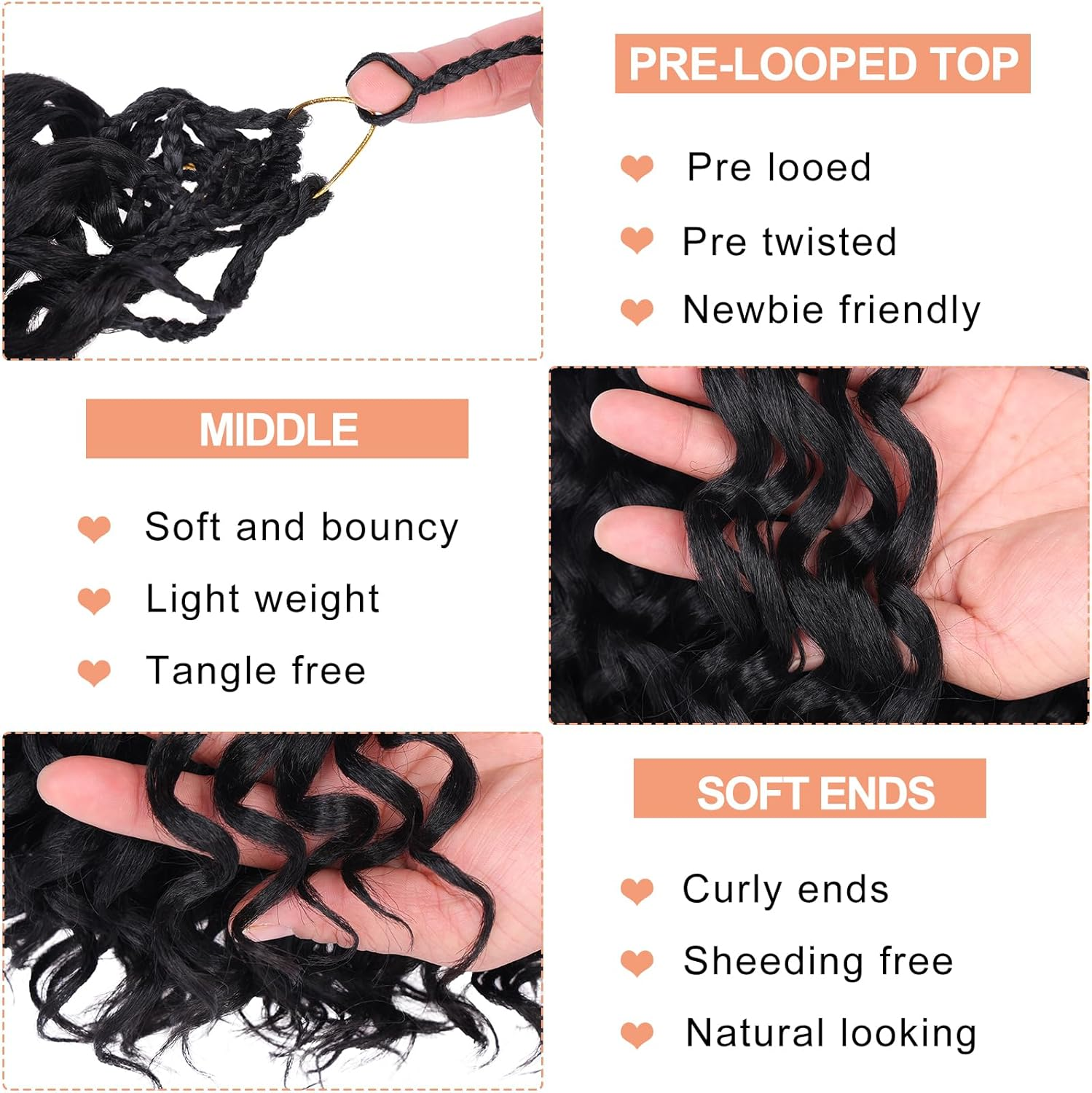 Mscat Gogo Curl Crochet Hair 18 Inch 8 Packs Black Ocean Wave Crochet Hair Pre Looped Deep Twist Goddess Box Braids Short Curly Water Wave Synthetic Braiding Hair for Women Girls Kids (8 Packs, 1B#) image number 2