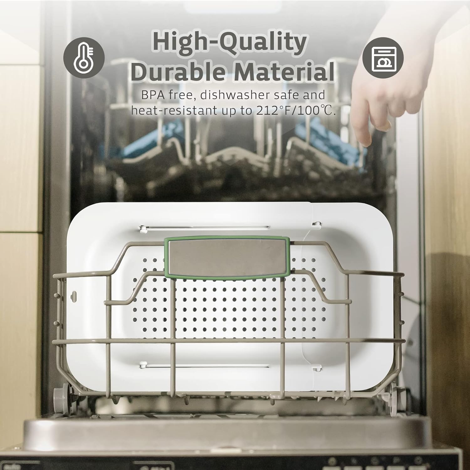 Extendable Colander Strainer over the Sink, Retractable Kitchen Sink Basket to Wash Vegetables and Fruits, Food Strainers to Drain Pasta and Dry Dishes, Plastic Colanders for Sink White Medium - Green image number 2