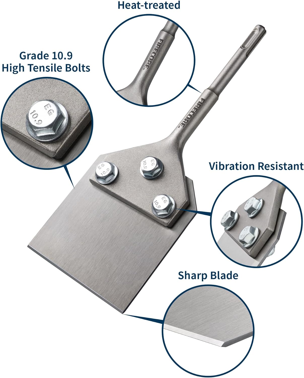 Firecore SDS plus Wide Flat Chisel 100X250Mm（4" X 10"）Floor Scraper, Tile Thinset Scaling Chisel, Thinset Scraper Adhesives Remover Wall Scraper Works with SDS plus Rotary Hammer（Fs21410） image number 1