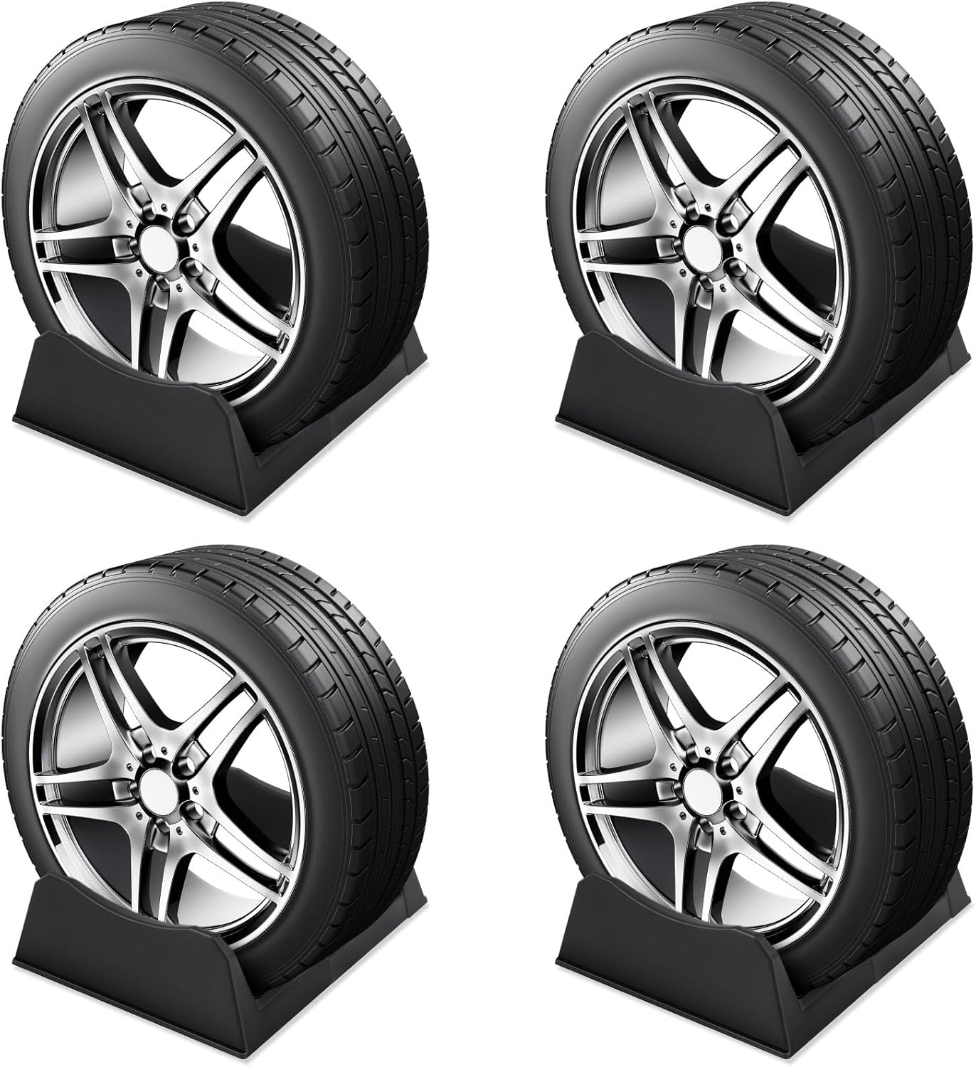 Colingmill 4 Pcs Car Tire Display Stand Wheel Display Rack Adjustable Width Rim Storage Wheel Rim Holder Tyre Stand Base Tire Tray Base for Exhibition Shop Garage Trade Show, Black image number 1