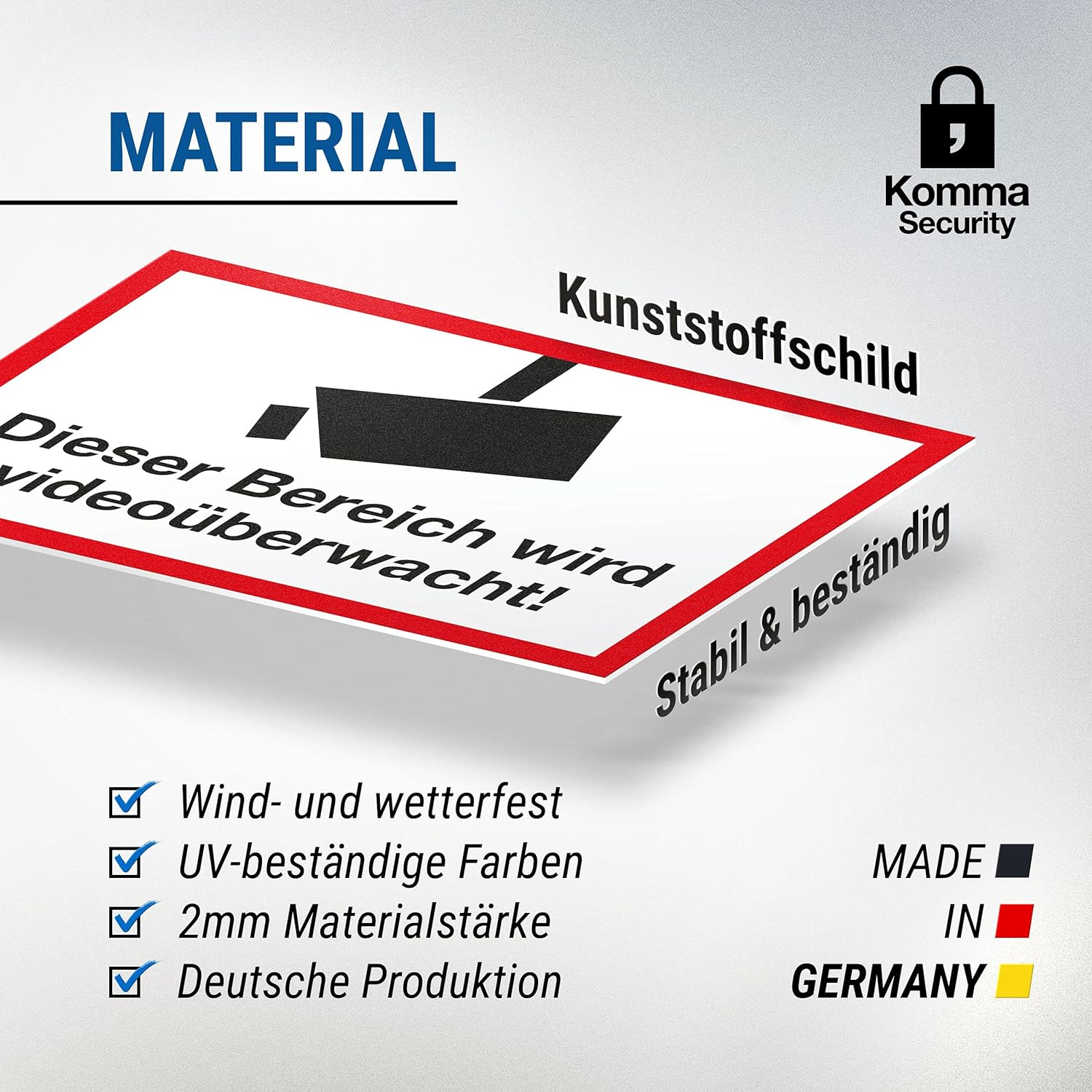 Komma Security Area Is Video Surveillance Plastic Sign Sign Indoor Outdoor Warning Video Surveillance Burglary Protection Notice Prevention of Burglary - Deterrent image number 3