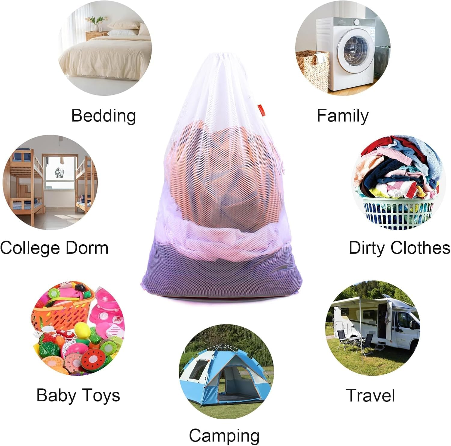 Drawstring Laundry Bag, Drawstring Clothing Protective Laundry Bag, Curtain Clothing Storage Bag, Suitable for Tourists and Apartment Residents (2 White & 1 Black, 60 * 90CM) image number 1