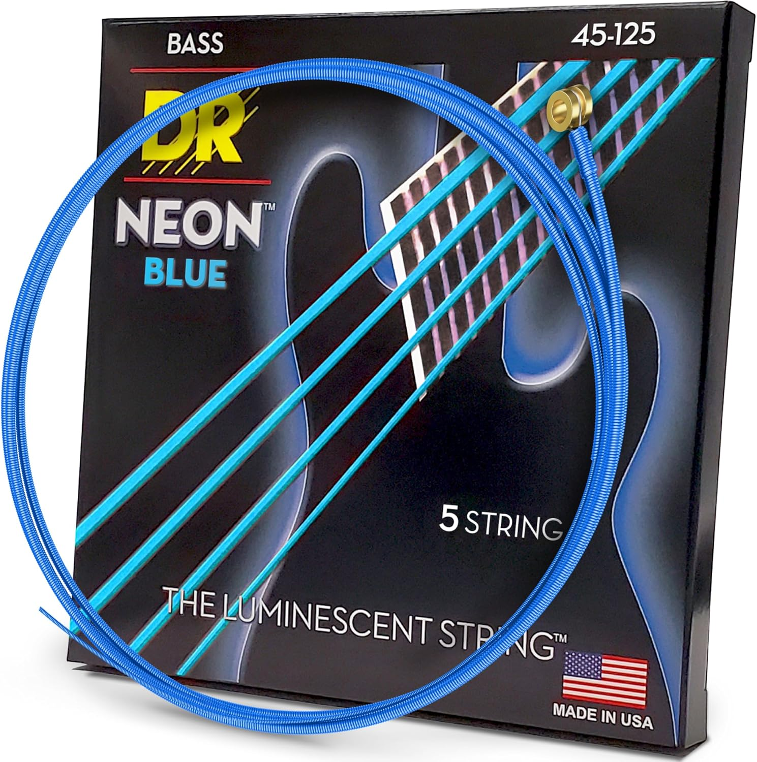 DR HI-DEF NEON - BLUE Colored Bass Strings: 5-String Medium 45-125 image number 3