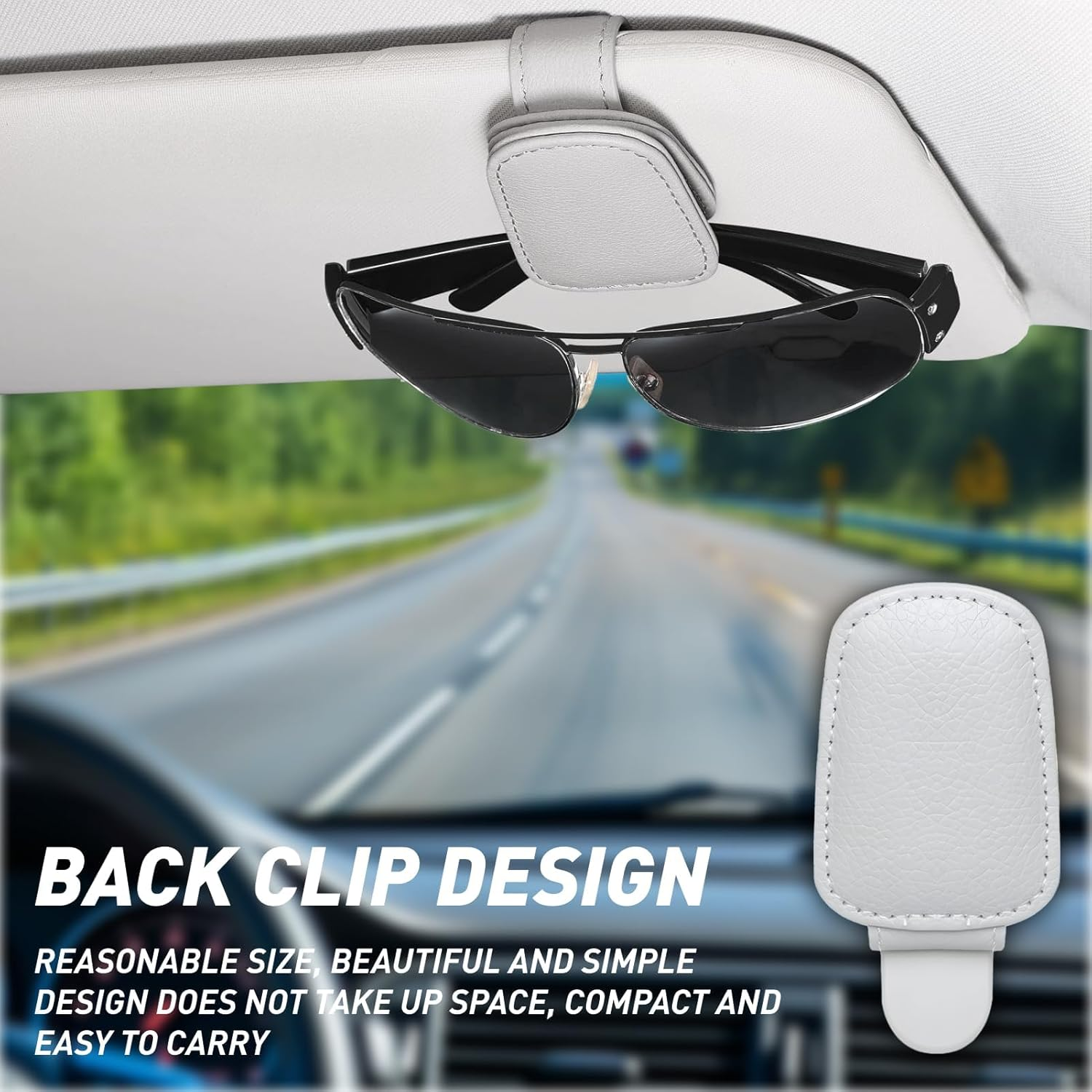 2 Pcs Genuine Leather Sunglass Holder for Car Sun Visor, Stylish Glasses Clip for Cars and Suvs, Car Accessories for Easy Storage and Protection of Sunglasses Grey image number 3