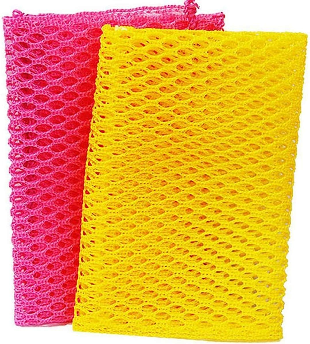 Innovative Dish Washing Net Cloths / Scourer - 100% Odor Free / Quick Dry - No More Sponges with Mildew Smell - Perfect Scrubber for Washing Dishes - 11 by 11 Inches - 2PCS - Pink/Yellow