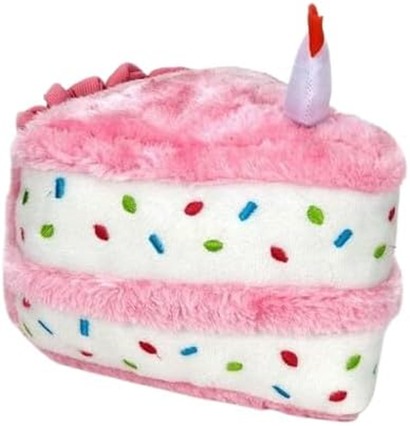 Dog Plush Toy, Dog Birthday Girl Boy Gifts, Tuffy Dog Squeaky Toys, Funny Stuffed Animals Toys with Cotton Material, Durable Chewing Toys (Birthday Cake Slice, Blue)