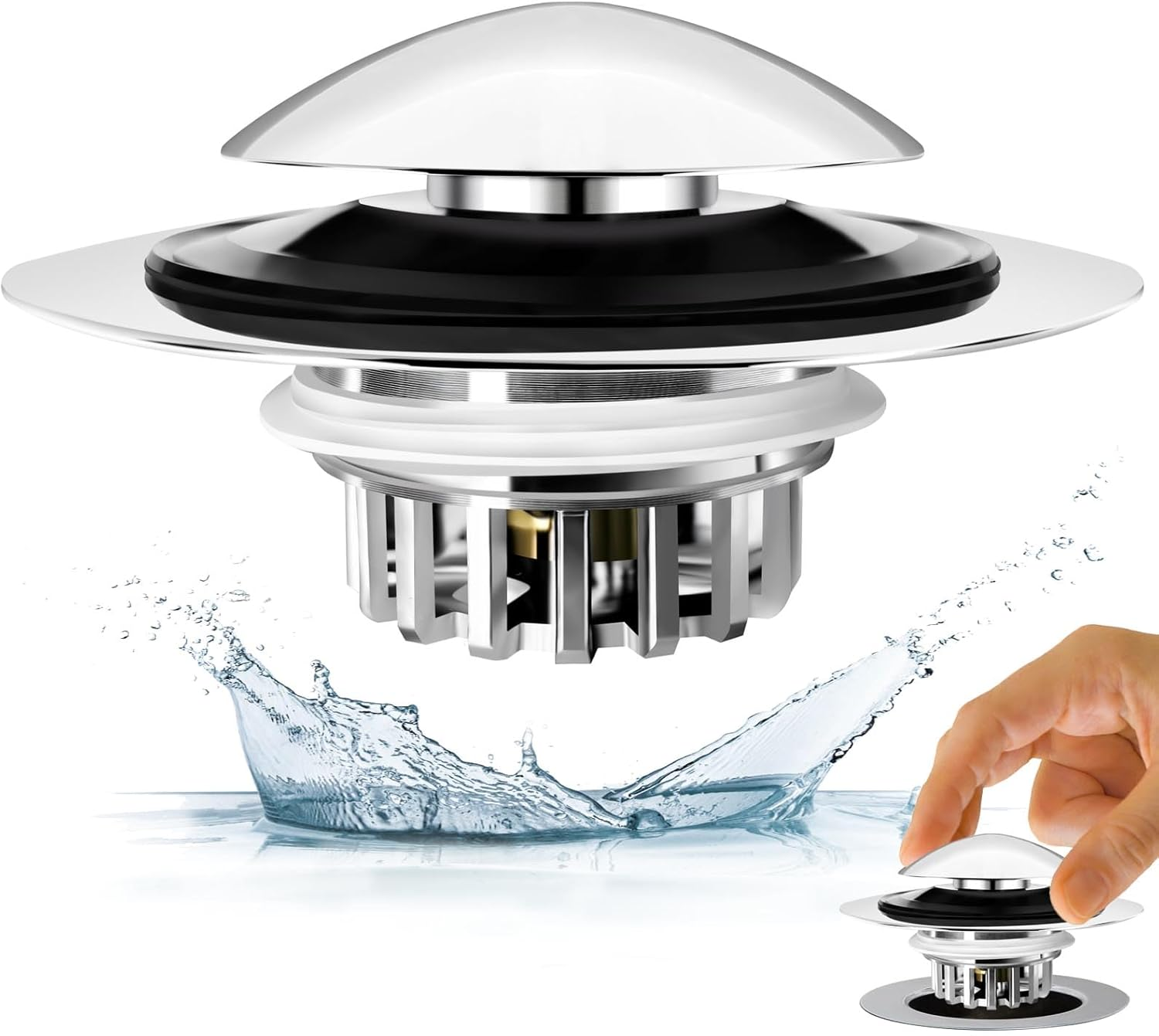 BAOLSLS Bathtub Drain Stopper, Pop up Tub Drain Hair Catcher, Bath Tub Drain Plug and Cover for 1.45-1.8In Drain Hole, Replaces Lift and Turn, Tip Toe or Trip Lever, Silver image number 2