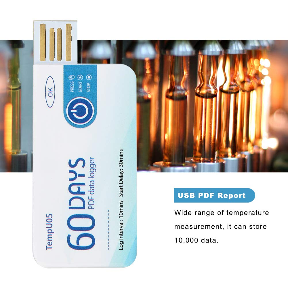 USB Temperature Data Logger, Store 10000 Data Temperature Data Logger for Chemical Products for Food for Storage Process(Tempu05)