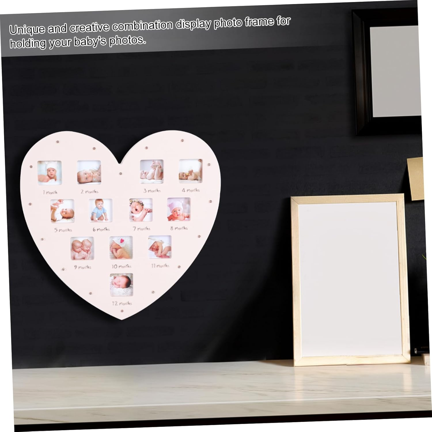 SECFOU Growth Record Photo Frame Heart Shape Light for First Year Memories Decorations