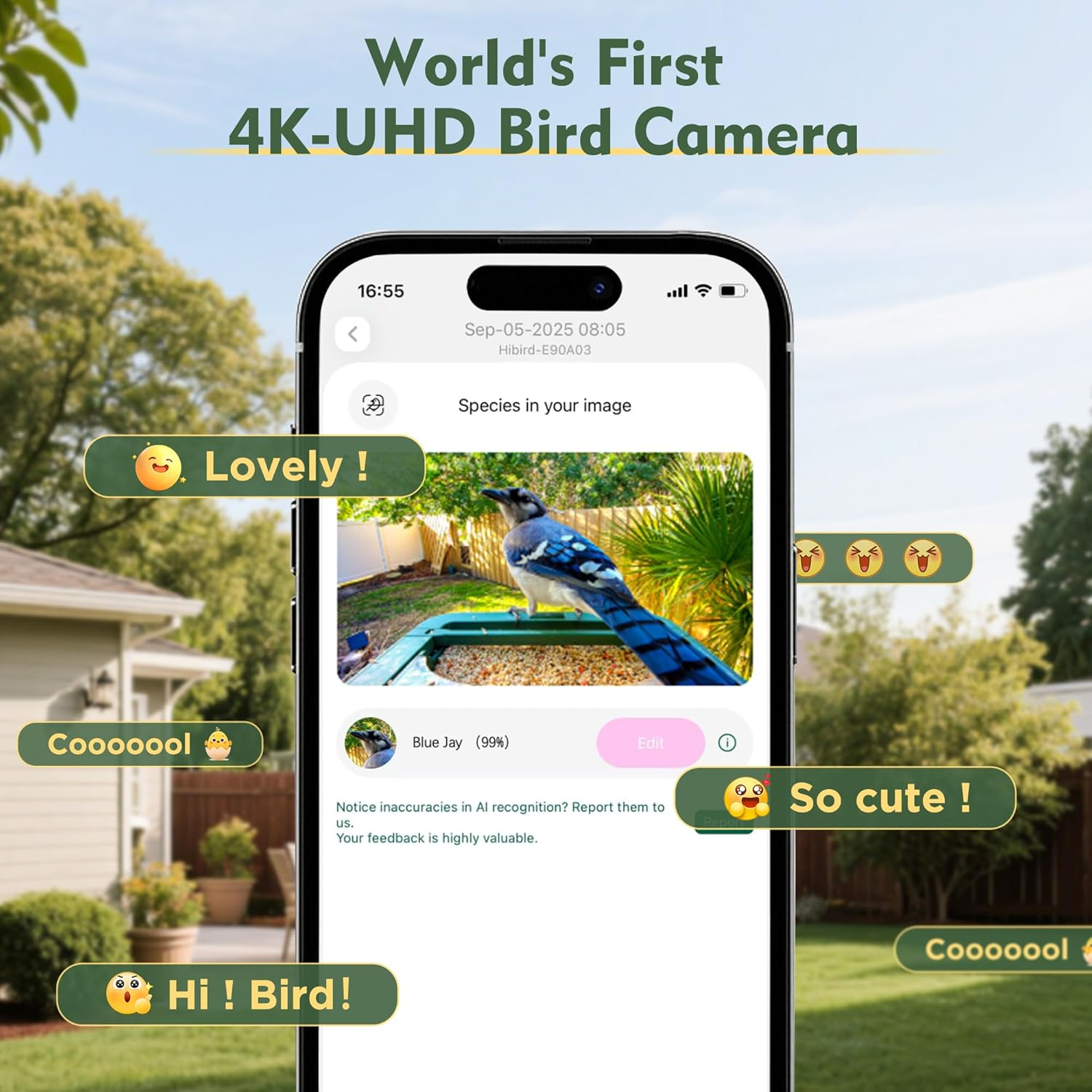 Bird Feeder with Camera, 4K UHD Video & 5G Wifi Live Stream, 32MP with AI Bird ID for 10,000+ Species, 2 Solar Powered, Birdhouse Camera for Outdoor Backyard Birdwatching Gift image number 3