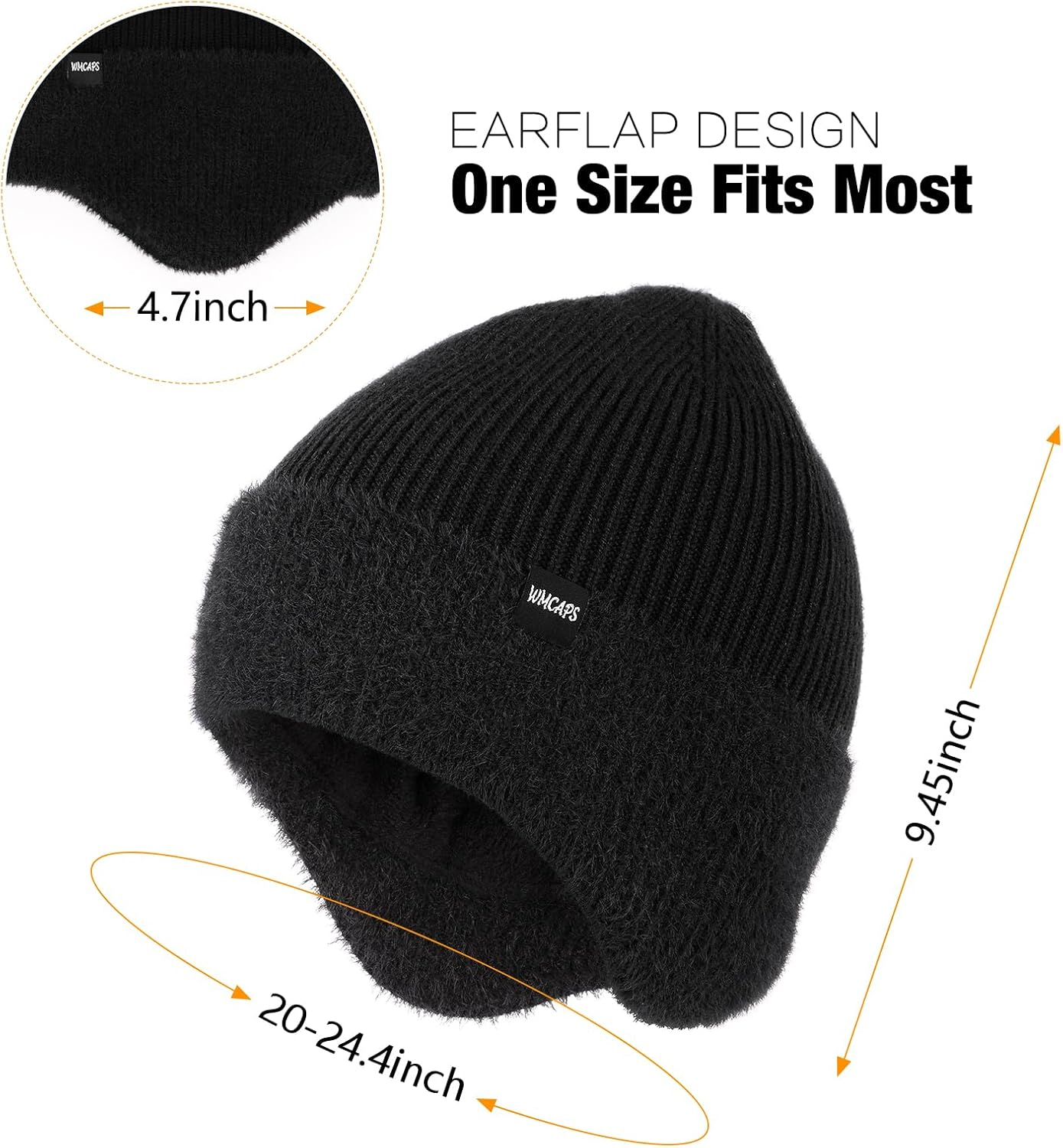Wmcaps Winter Fleece Line Beanie with Earflap for Men Women, Outdoor Warm Thermal Knitted Hat Stocking Caps image number 5