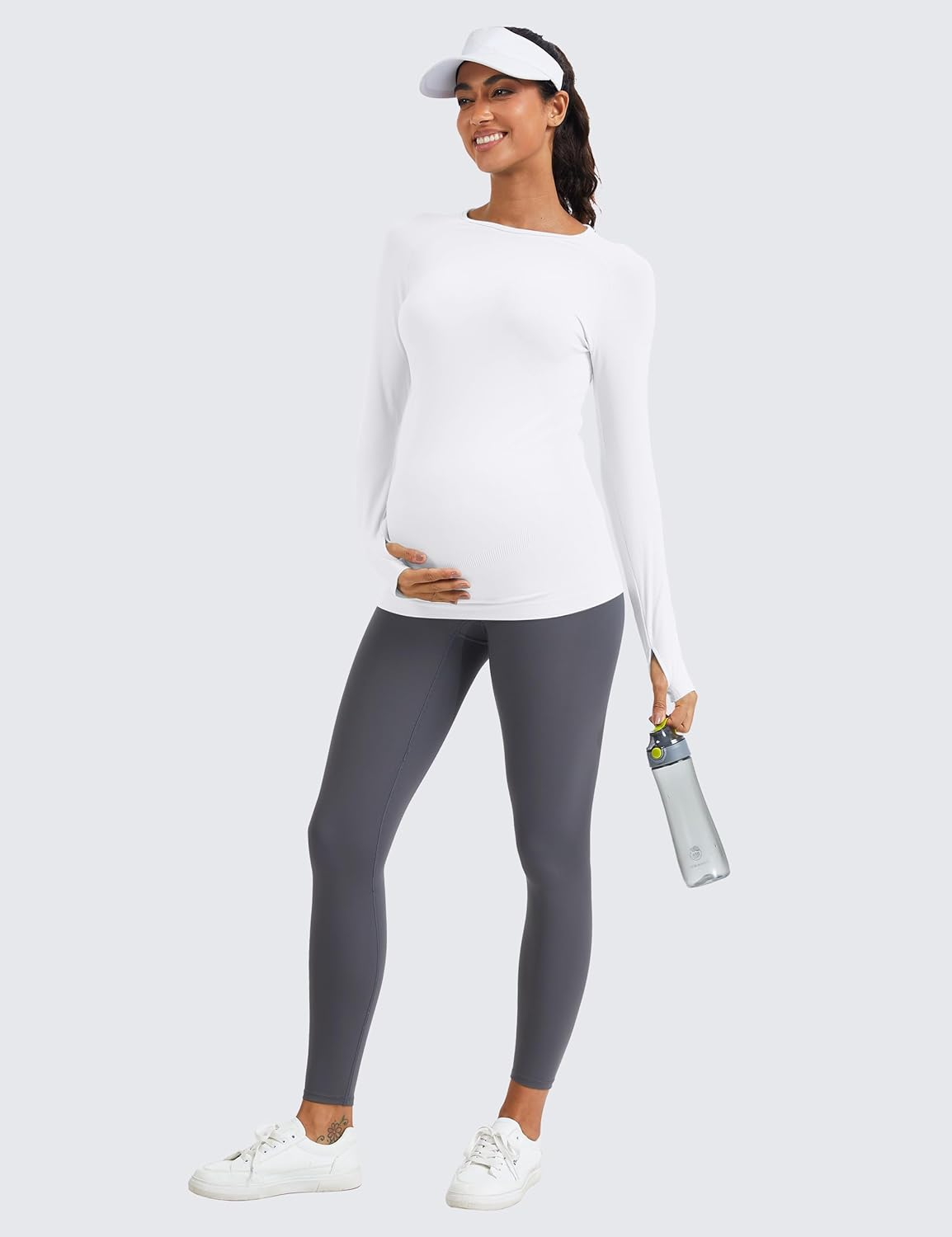 Mathcat Seamless Maternity Shirts Long Sleeve Maternity Tops for Women Pregnancy Shirts Athletic Workout Yoga Casual Tee image number 6