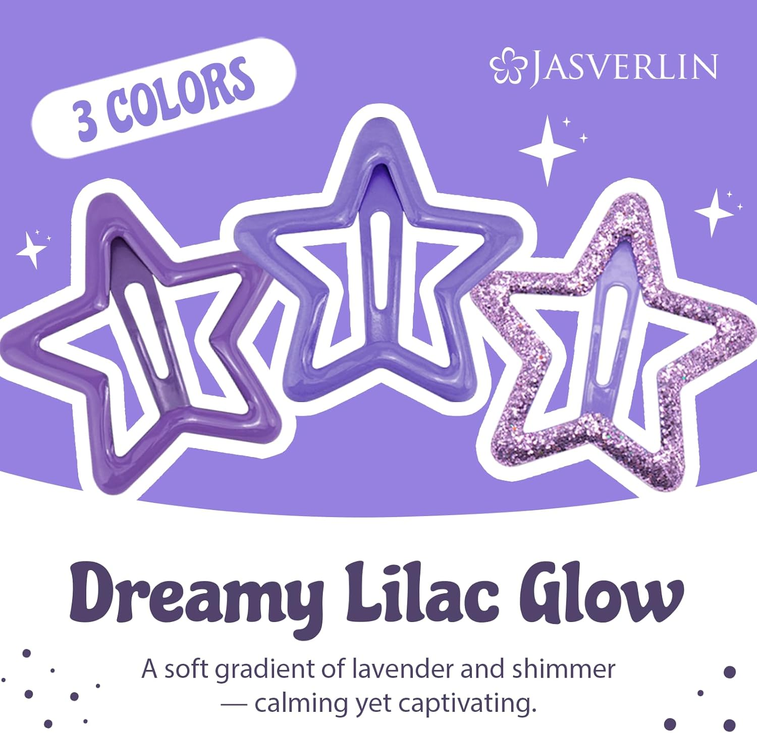 JASVERLIN 36 Pcs Star Hair Clips, Y2K Cute Snap Barrettes for Women Thin Thick Hair, Colorful Kawaii Girls Rave Accessories Glitter Non Slip Metal Hairclips Assorted Sizes (Purple) image number 4