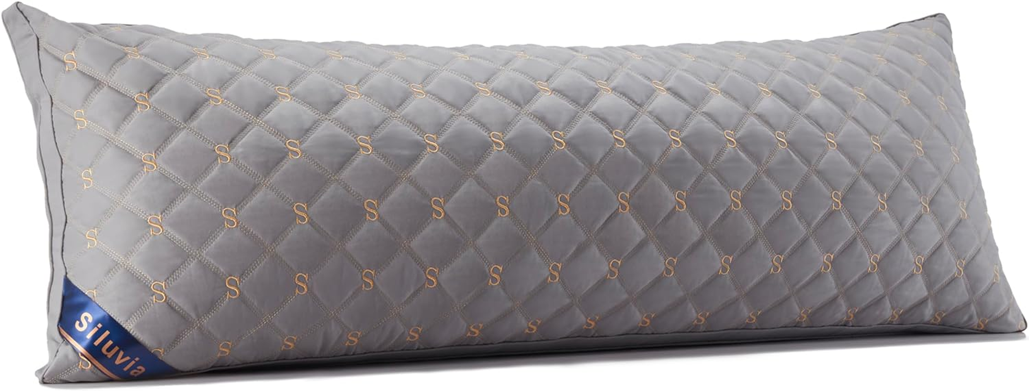Siluvia Body Pillow for Adults-Premium Adjustable Loft Quilted- Hypoallergenic Fluffy - Quality Plush - down Alternative Pillow (Gray-Lightgray, 21&rdquo;X54&ldquo;) image number 5