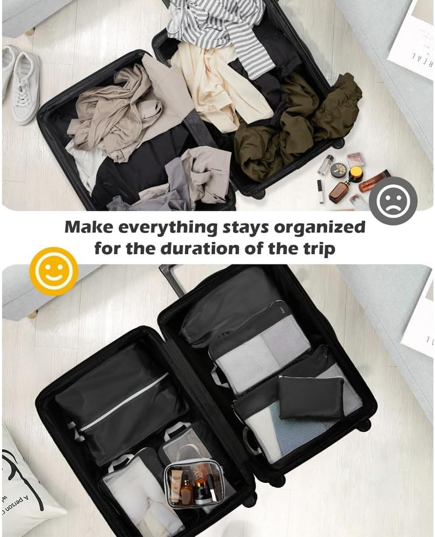 Idopick Compression Packing Cubes for Travel,4 Set Packing Cubes for Suitcases,Travel Accessories Expandable Packing Organizers for Carry On, Black image number 1