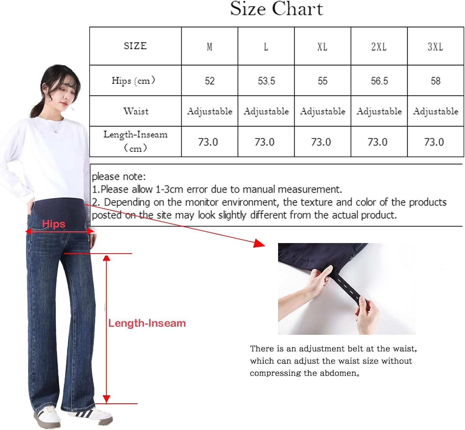 Pregnant Women'S Jeans Wide Leg Design, Adjustable Waist Belt & Double-Sided Pockets, Stylish & Elegant, Practical for Everyday Use and Work image number 5