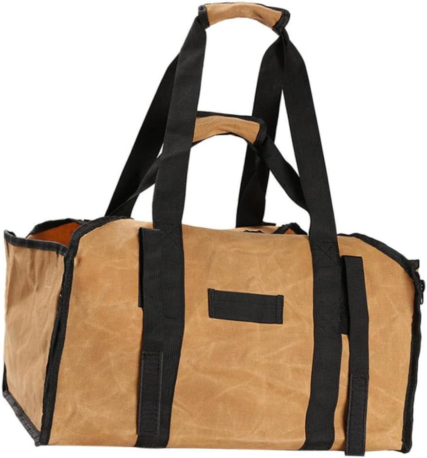 Portable Canvas Firewood Holder Bag Large Capacity Logging Tote for Camping and Bonfires Outdoor Wood Carrier Pouch for Oak and Maple Logs Heavy-Duty Storage Organizer in Khaki image number 2